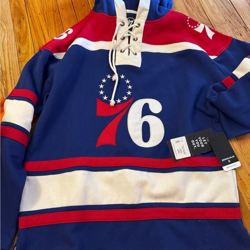Mitchell & Ness Blue and Red hoodie. Mens - Picture 3 of 3